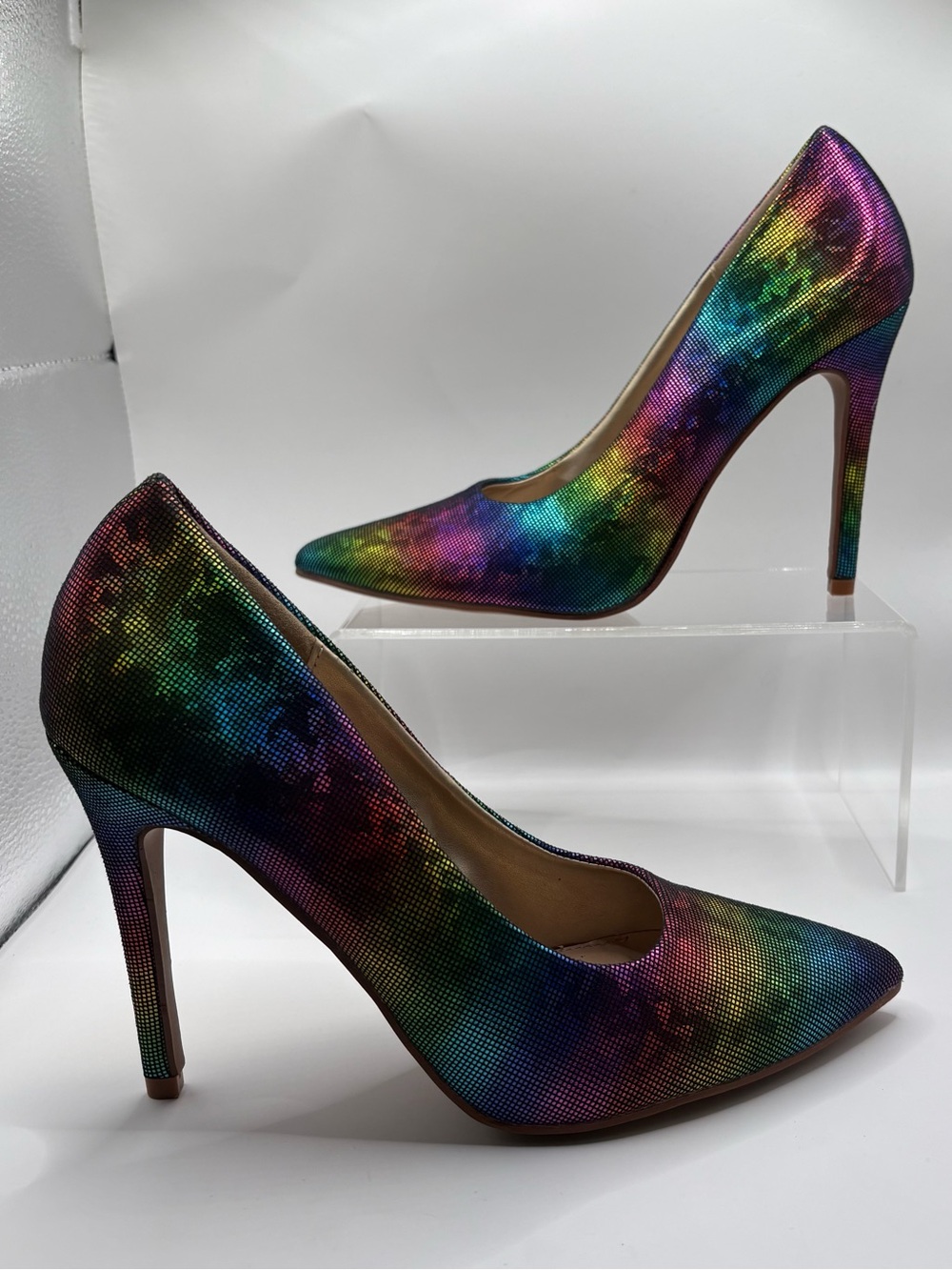 Rainbow Gradient Pointed-Toe Stiletto Pumps - Multicolor
